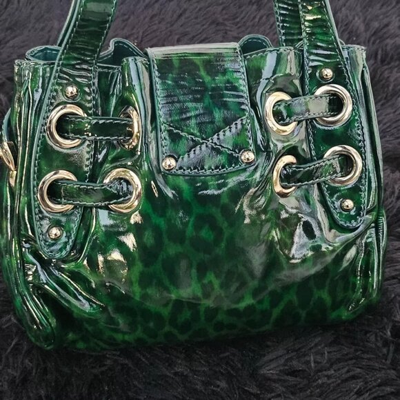 Jimmy Choo Shoulder Bag Roquette Bag Green Leopard Print Patent Leather Italy - Picture 6 of 14